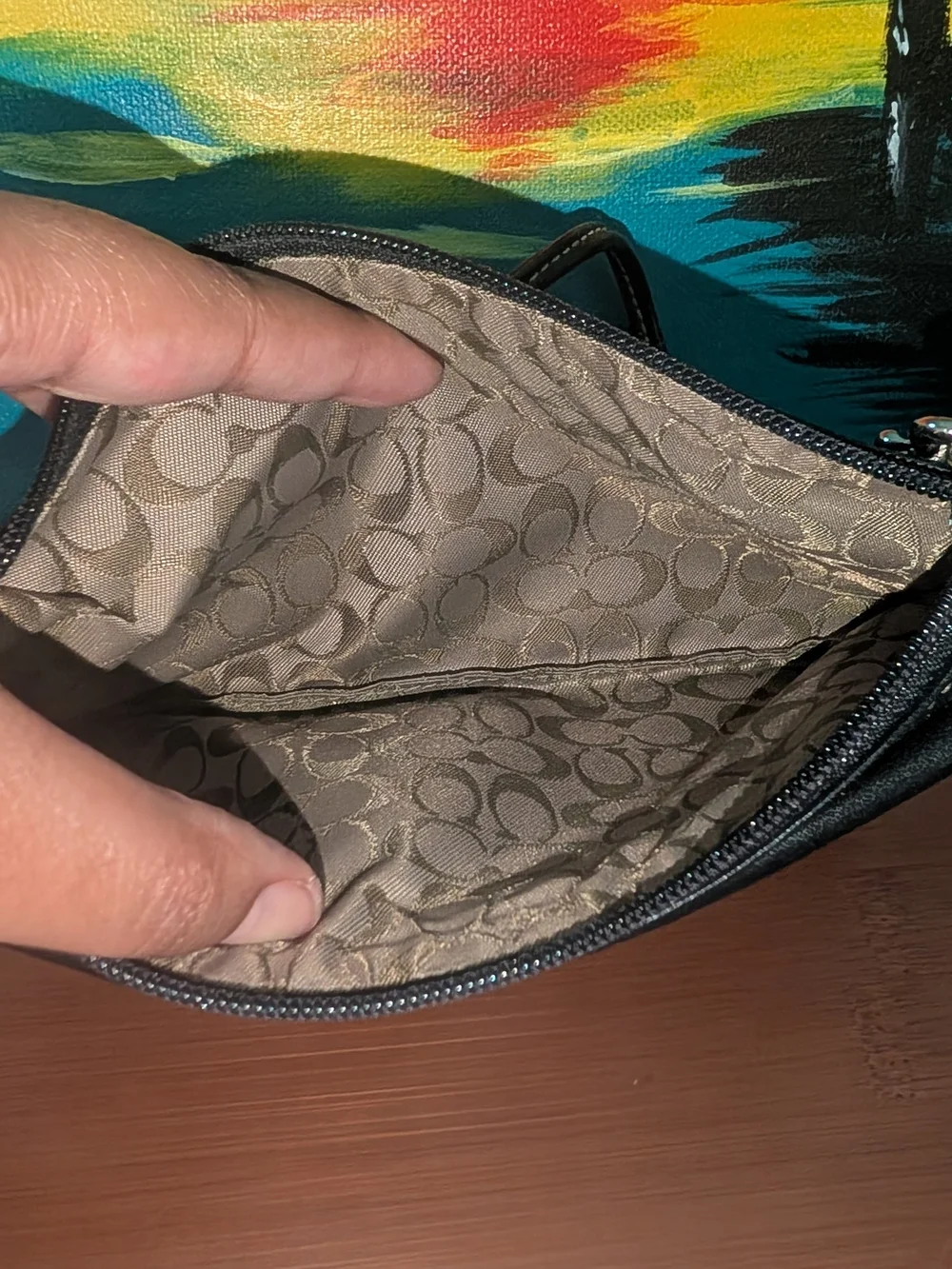 Coach Black Leather Wristlet with Buckle Accent